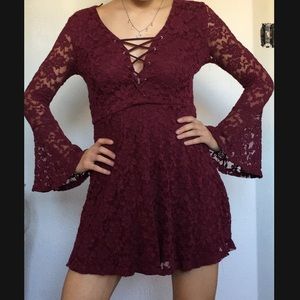 Maroon Wine Colored Long Sleeve Dress